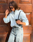 Snap Collar Sierra Sweatshirt in Baby Blue