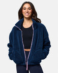 Industry Fleece High Collar Jacket in Petrol Blue