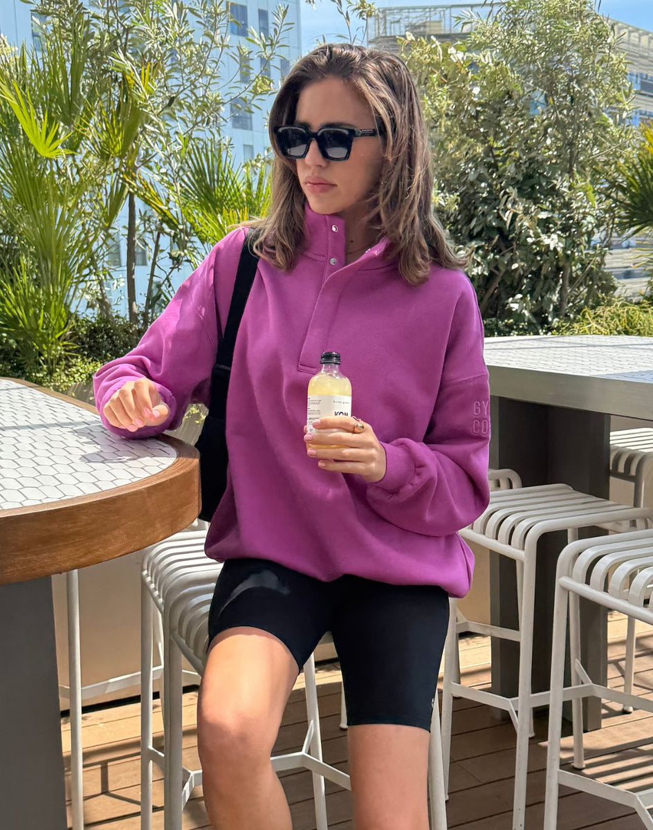 Snap Collar Sweatshirt in Crisp Pink | Gym+Coffee – Gym+Coffee USA