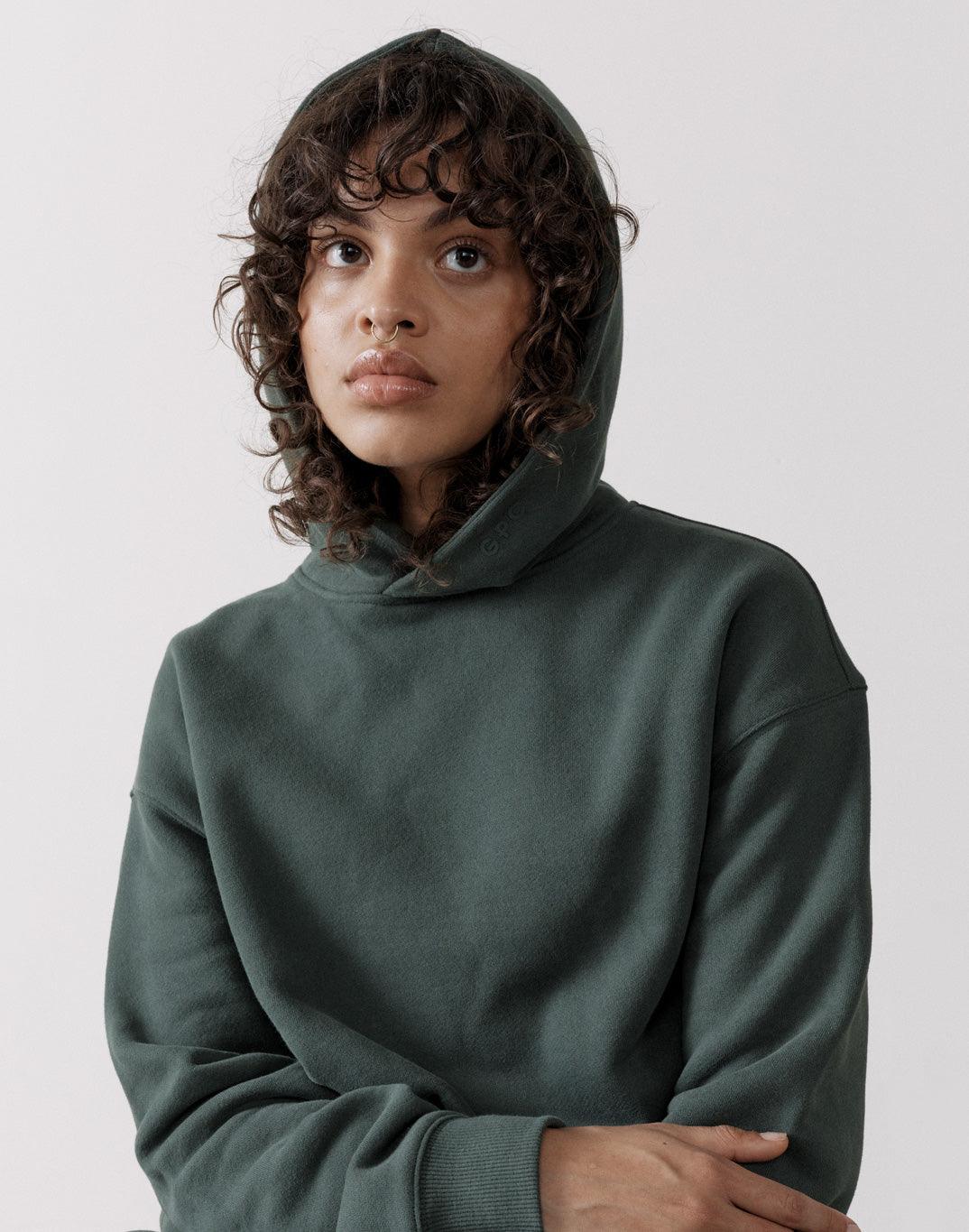 The Women's Pullover Crop Hoodie in Earth Green - Hoodies - Windsorbauders IE