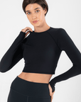 Aurora Long Sleeve Crop Tee in Black - Long Sleeves - Gym+Coffee IE