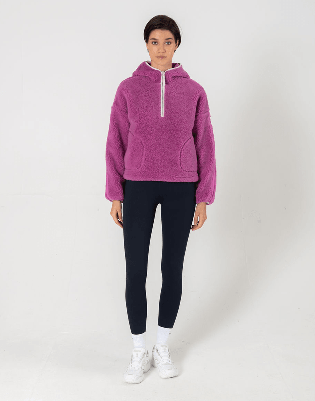 Industry Fleece Hooded Crop Half Zip in Crisp Pink - Fleeces - Gym+Coffee IE