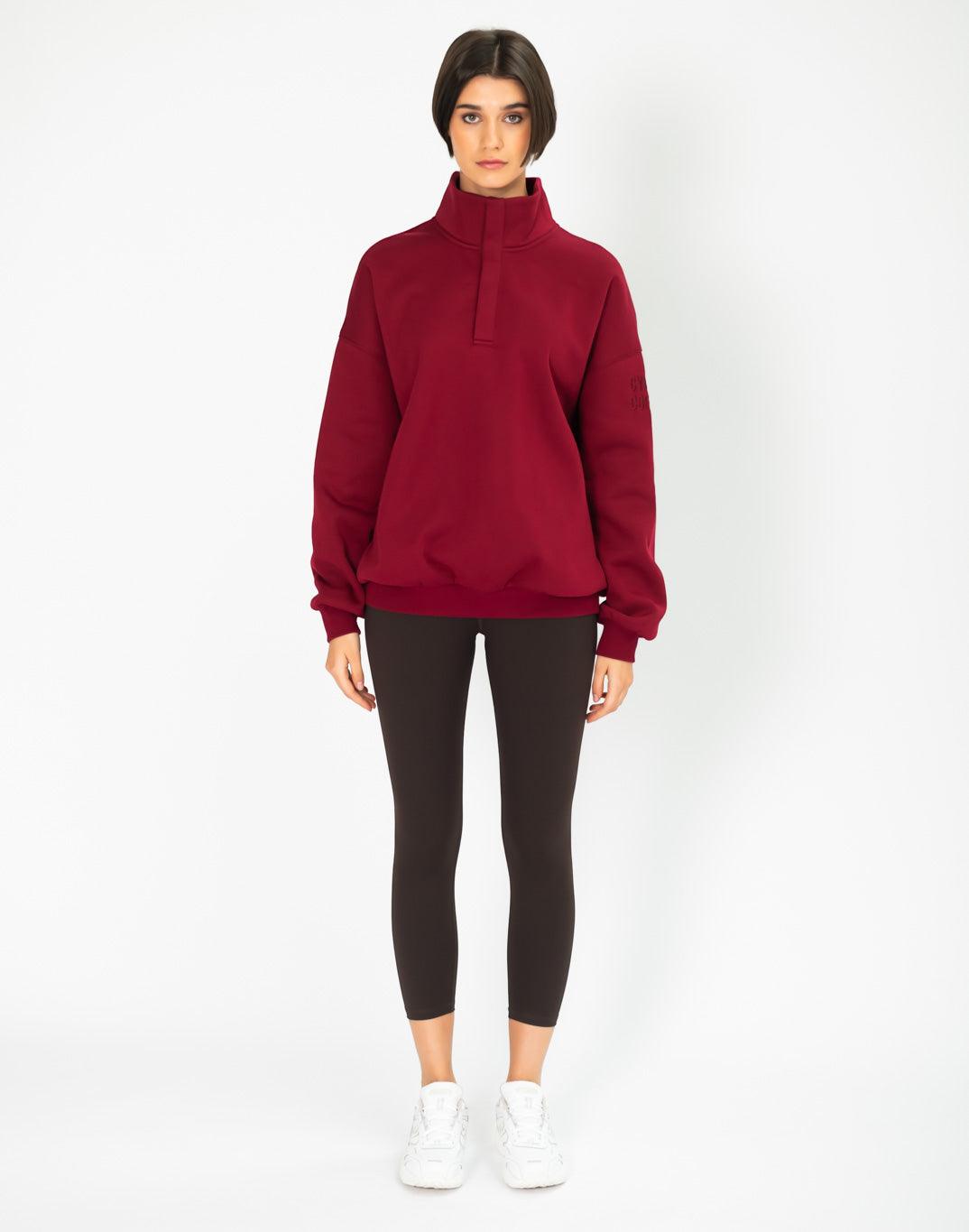 Snap Collar Sierra Fleece Sweatshirt in Deep Cherry - Sweatshirts - Gym+Coffee IE