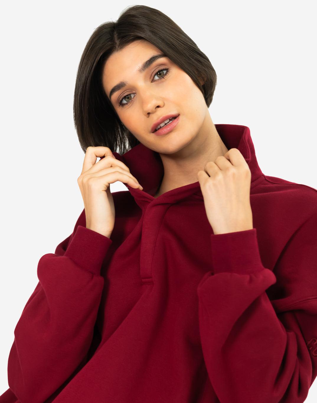 Snap Collar Sierra Fleece Sweatshirt in Deep Cherry - Sweatshirts - Gym+Coffee IE