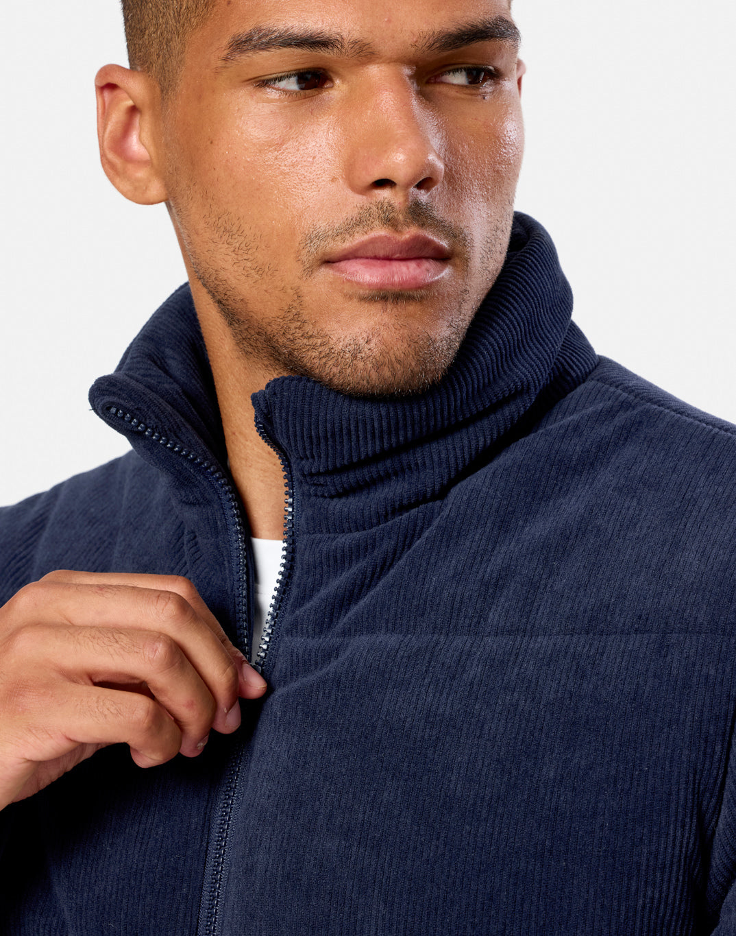 Cord Puffer Jacket in Twilight Navy