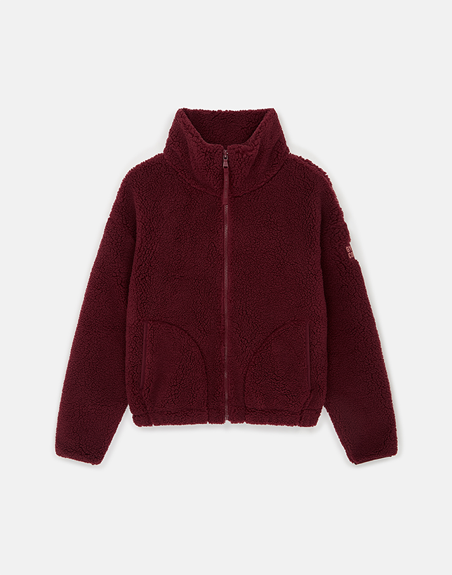 Industry Fleece High Collar Jacket in Cherry Crush