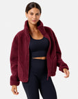 Industry Fleece High Collar Jacket in Cherry Crush