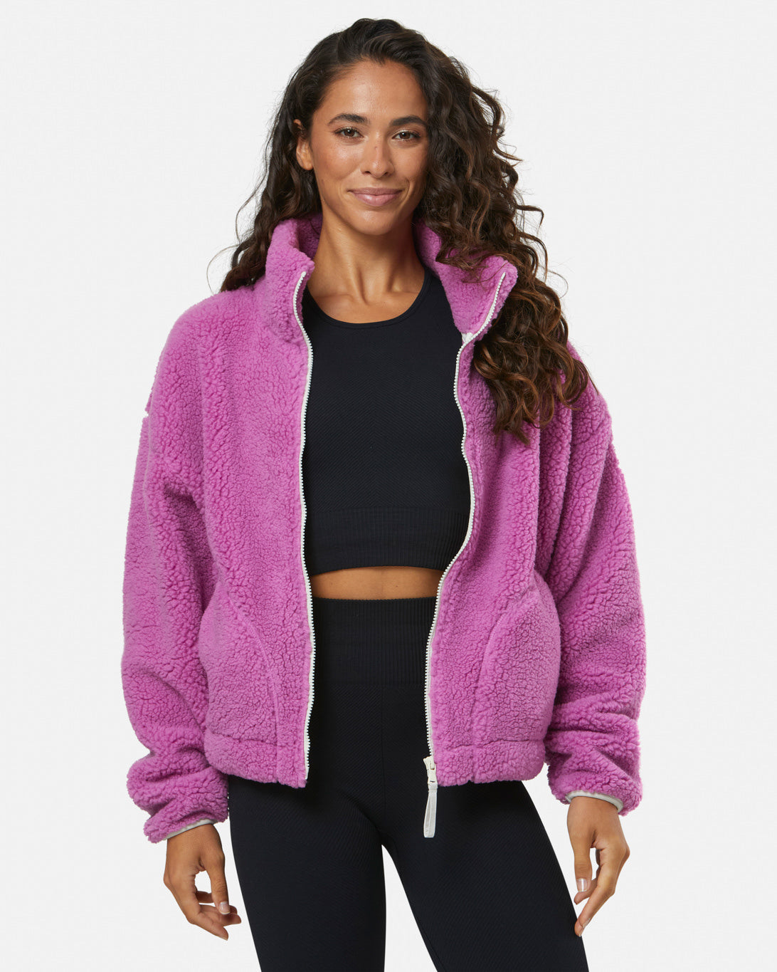 Industry Fleece High Collar Jacket in Crisp Pink