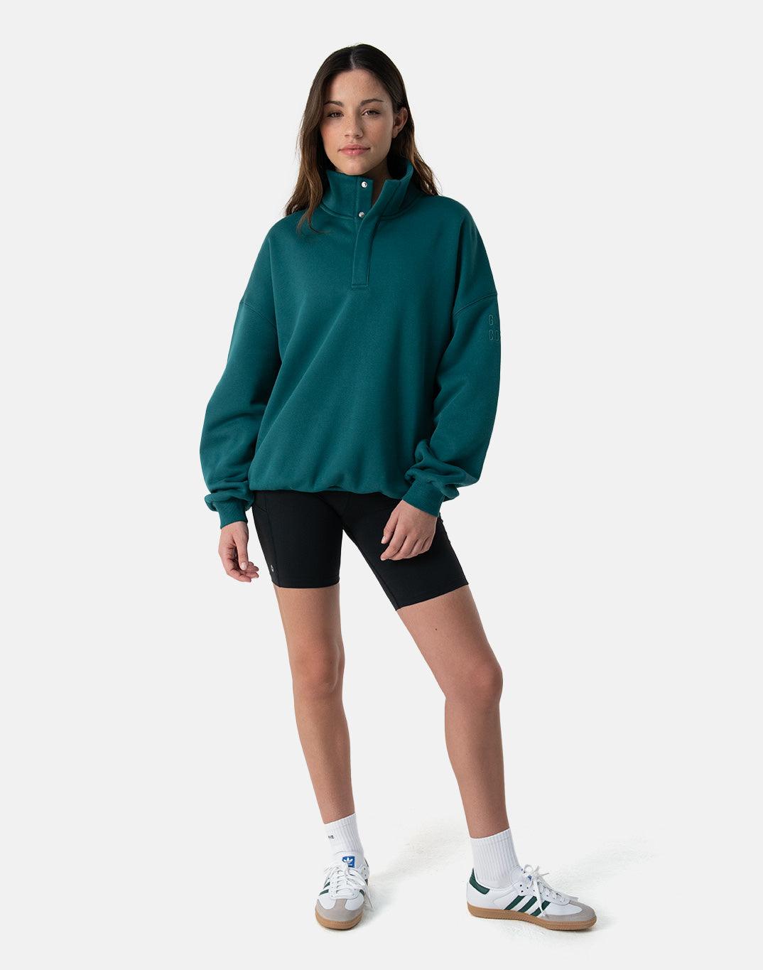 Kin Snap Collar Sweatshirt in Teal - Sweatshirts - Gym+Coffee IE