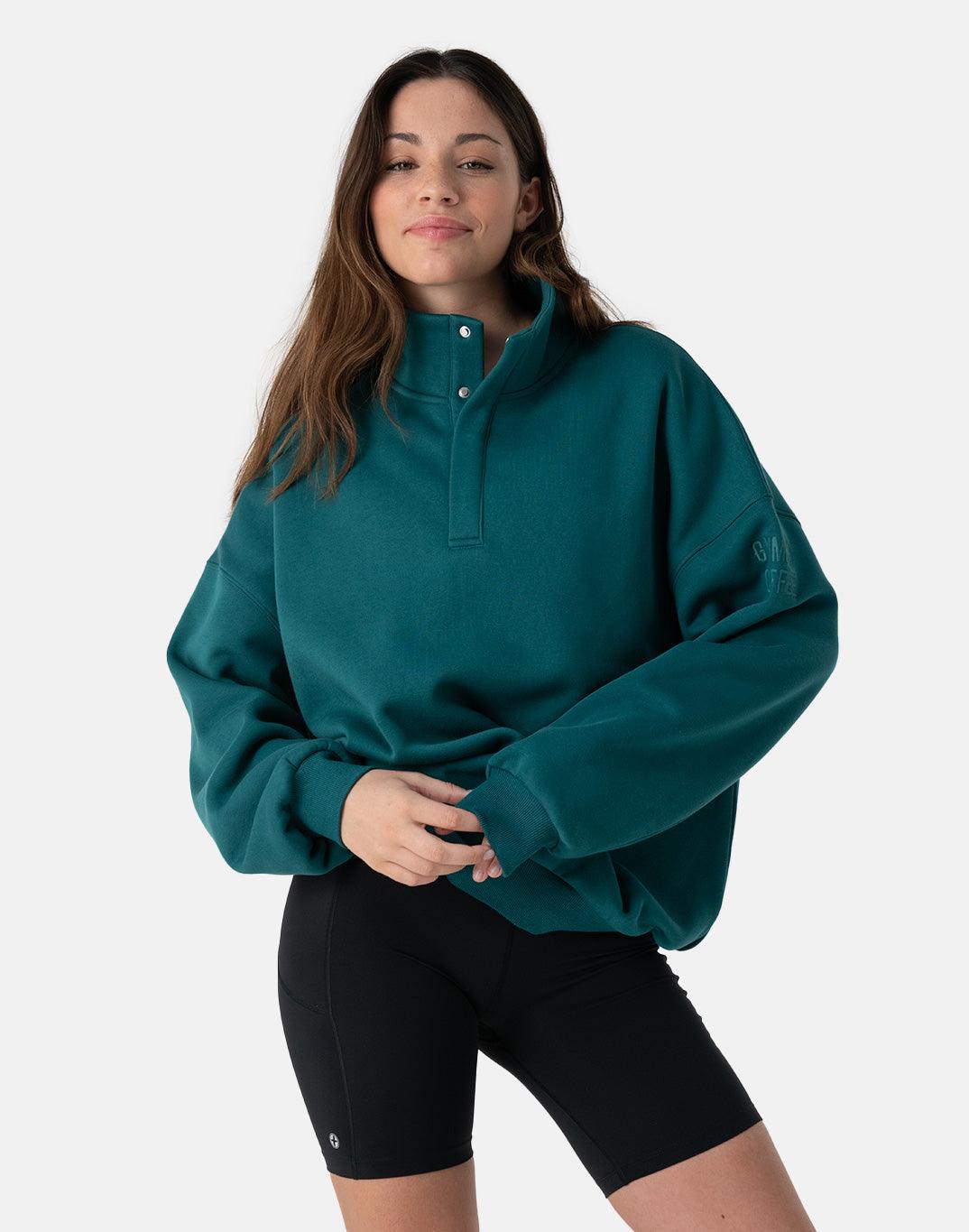 Kin Snap Collar Sweatshirt in Teal - Sweatshirts - Gym+Coffee IE