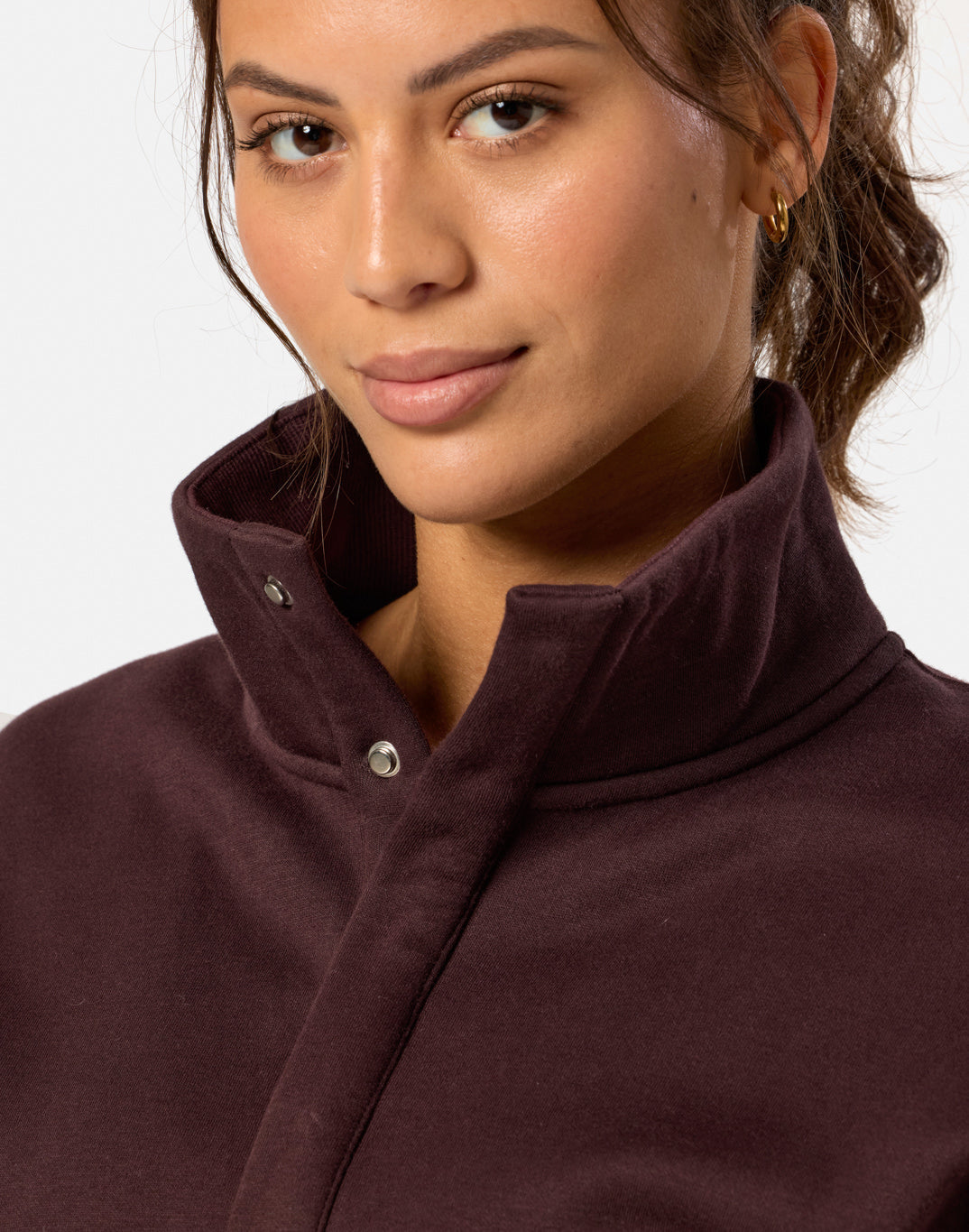 Snap Collar Sierra Sweatshirt in Mocha Bean