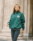 Varsity Funnel Neck Zip Sweatshirt in Mountain Green