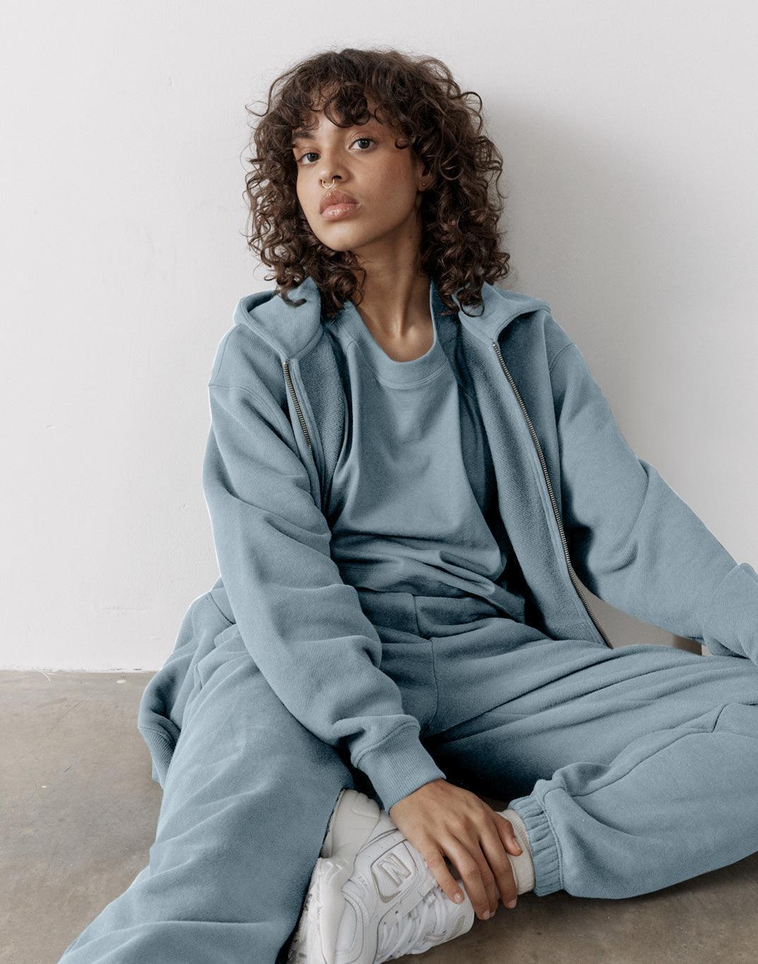 The Oversized Zip Hoodie in Chalk Blue - Hoodies - Gym+Coffee IE