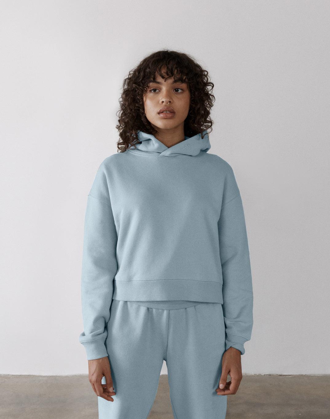 The Womens Pullover Crop Hoodie in Chalk Blue - Hoodies - Gym+Coffee IE