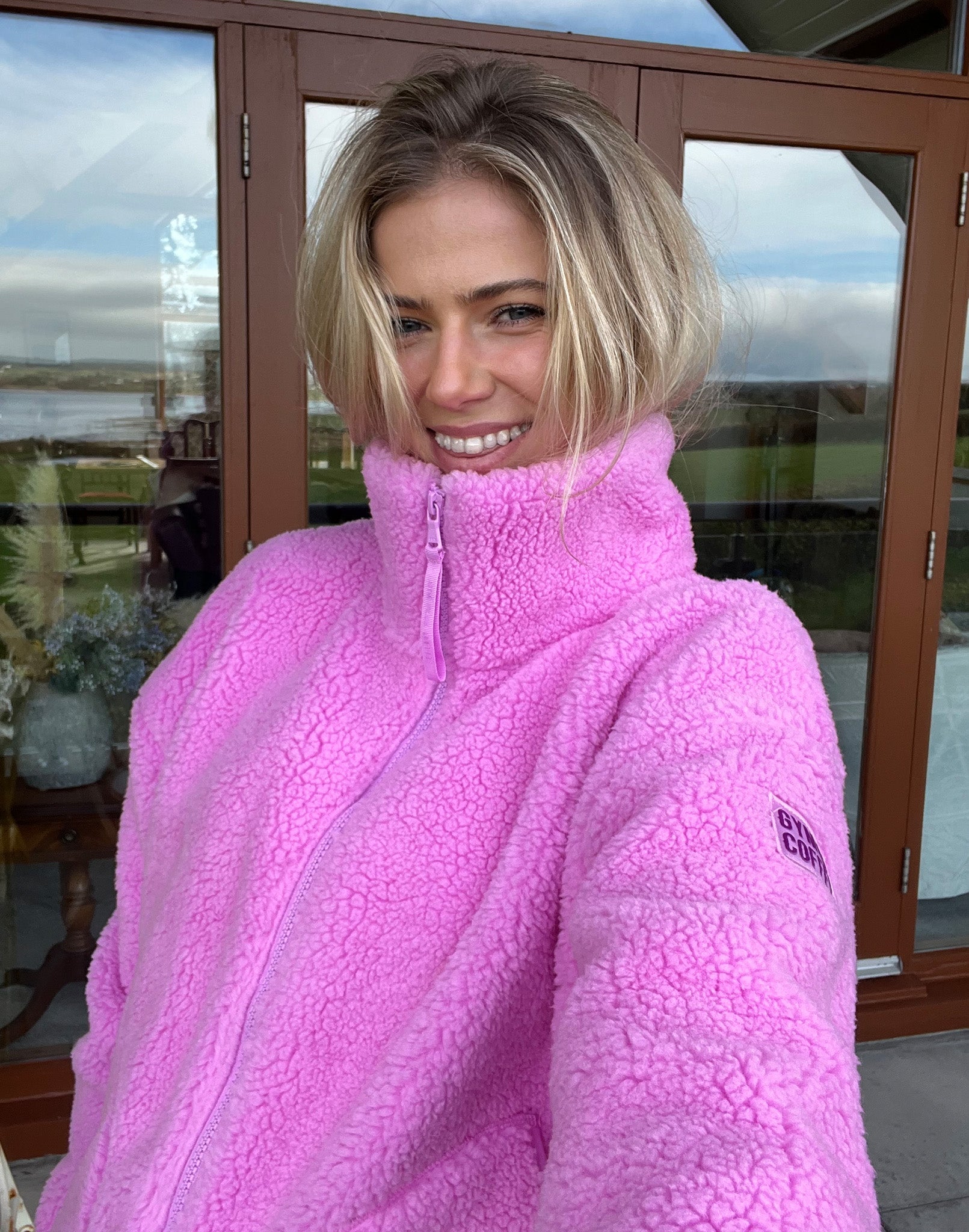 Industry Fleece High Collar Jacket in Neon Pink