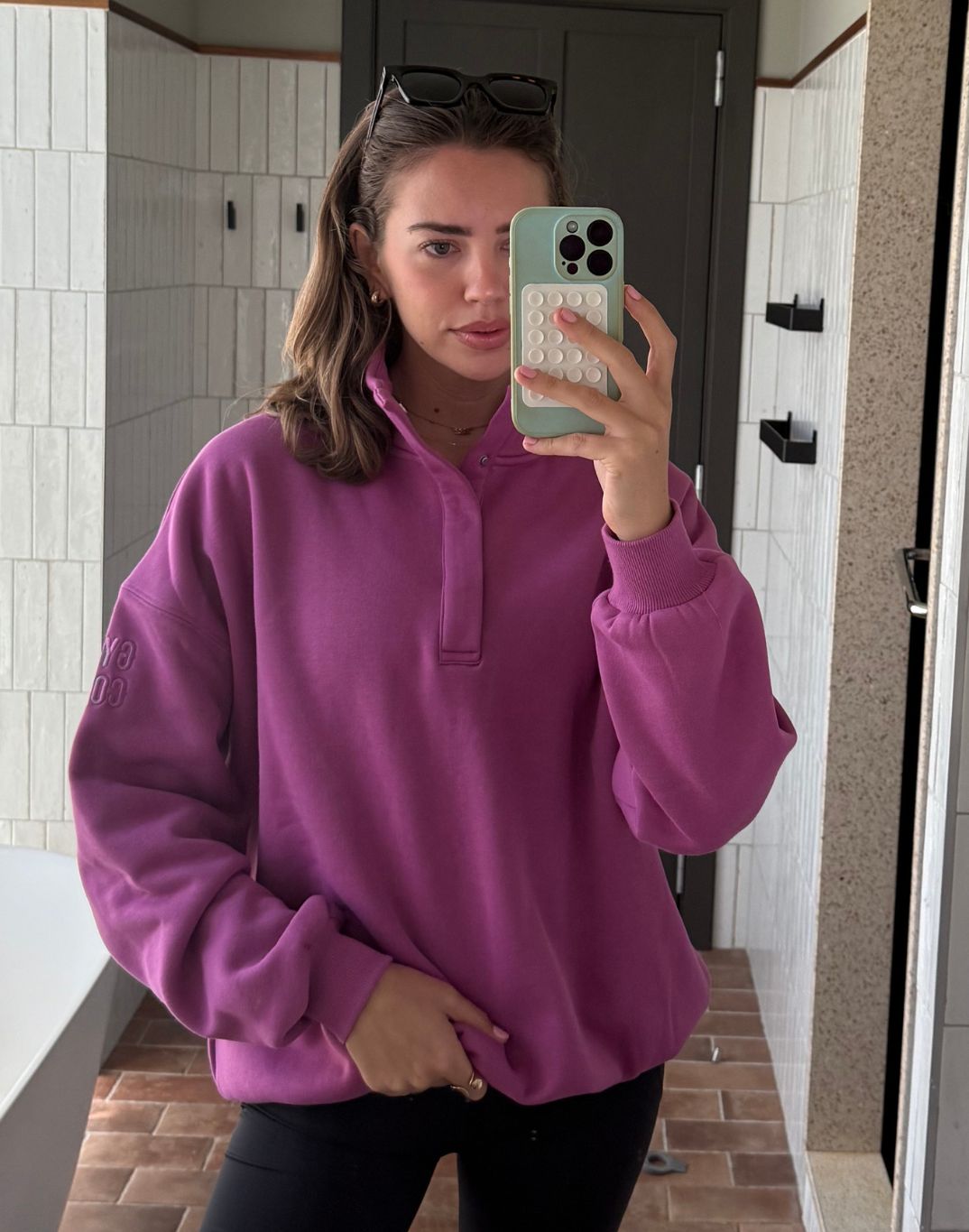 Snap Collar Sweatshirt in Crisp Pink | Gym+Coffee – Gym+Coffee USA