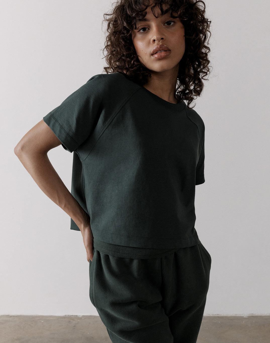 The Women&#39;s Crop Tee in Earth Green - T-Shirts - Gym+Coffee