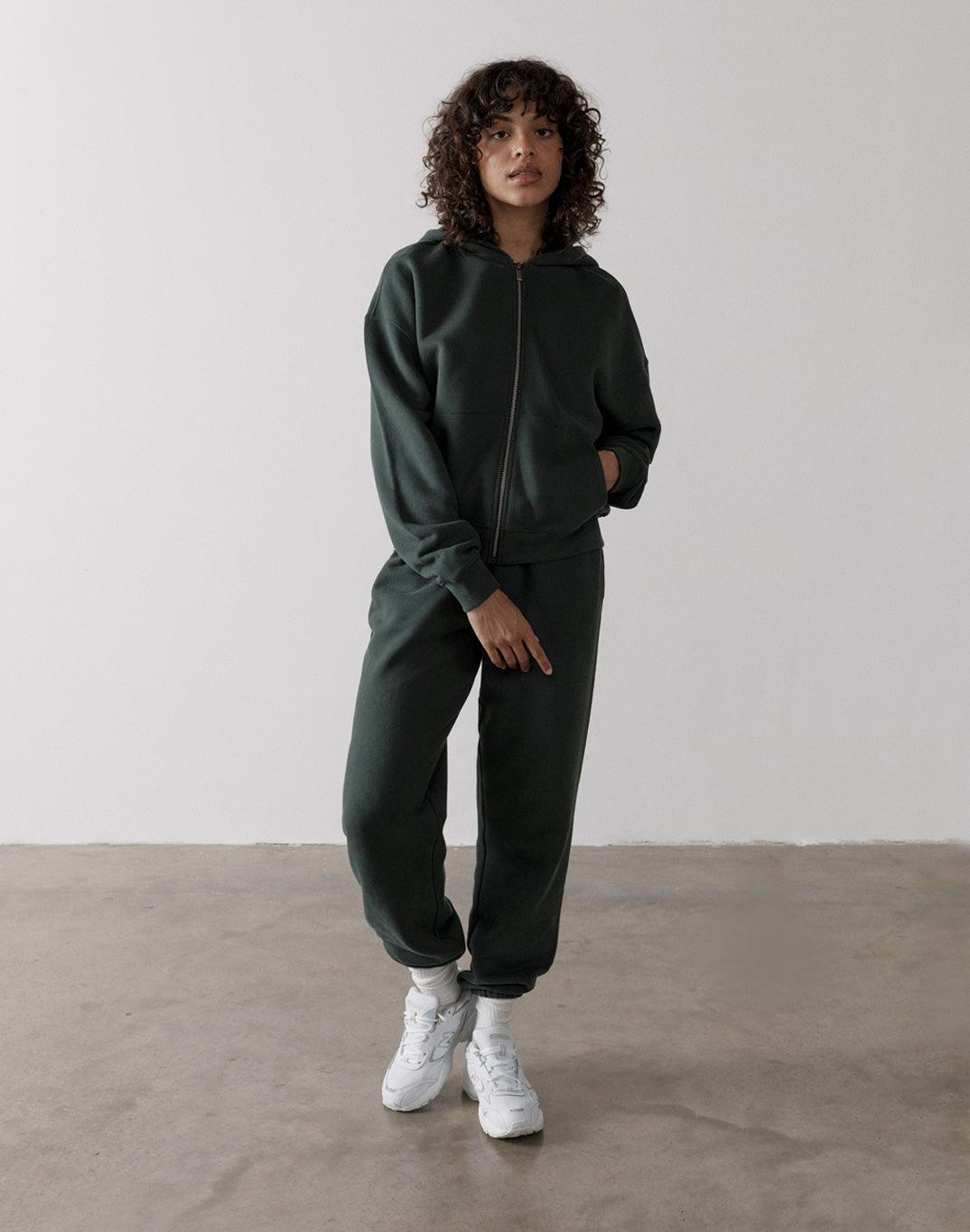 The Womens Full Zip Hoodie in Earth Green - Hoodies - Gym+Coffee IE